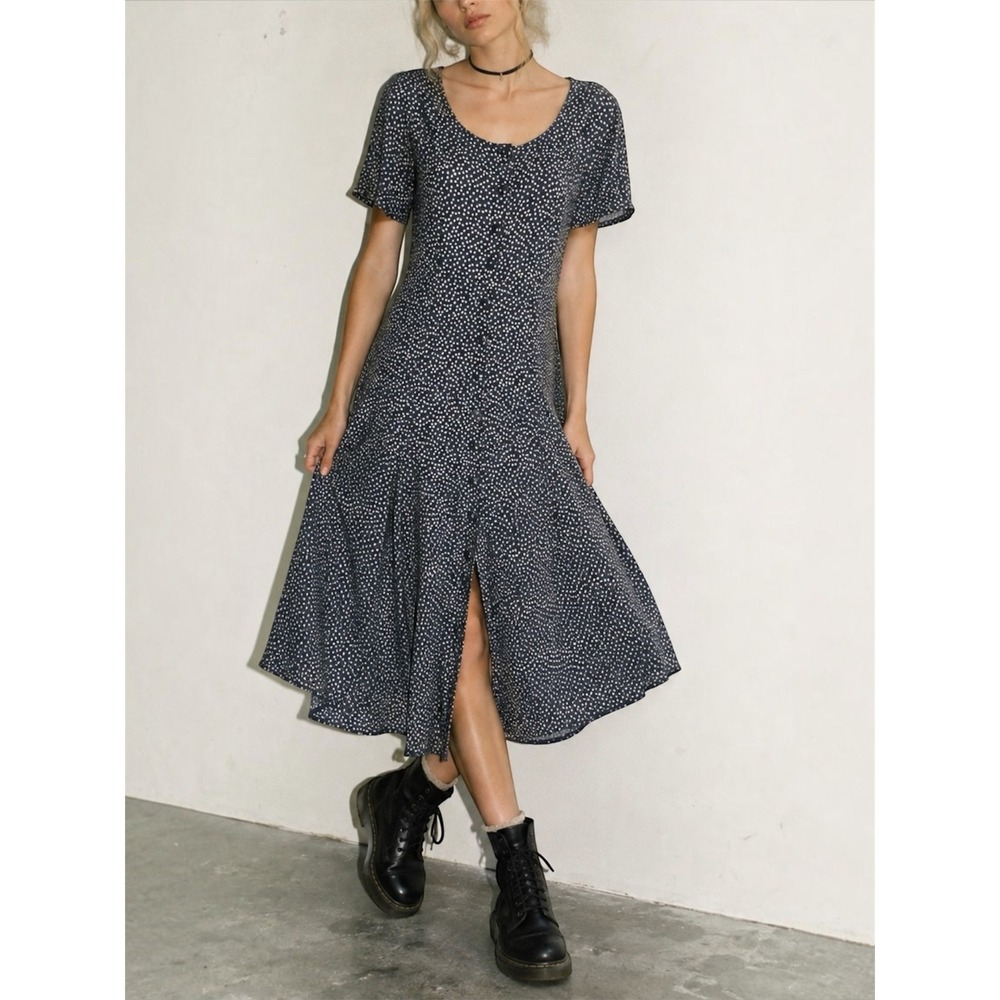 BETSEY JOHNSON Vintage 90s Polka Dot Babydoll Midi Dress Grunge Revival